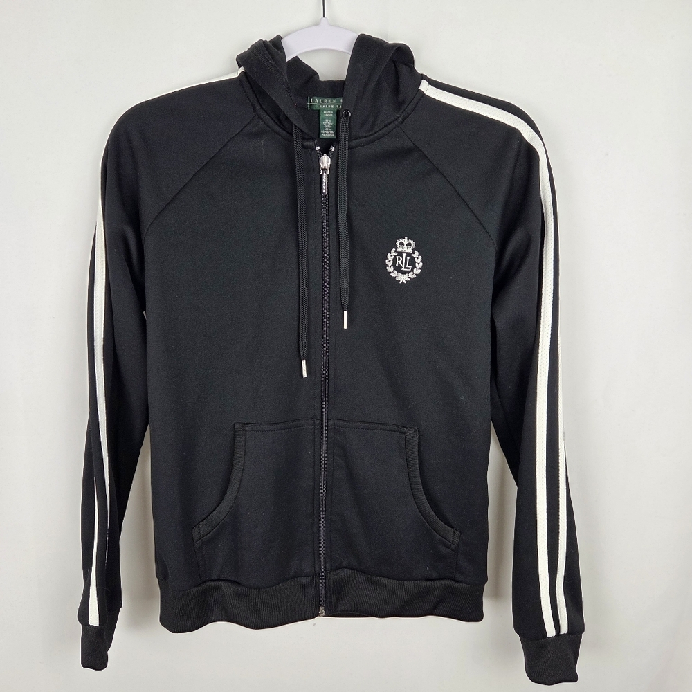 Vintage 90's EUC Ralph Lauren Active Hoodie Jacket Small Black Zip Crown Logo